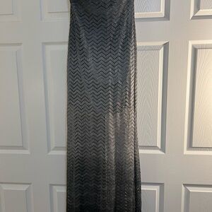Betsy & Adam Metallic Chevron Gown